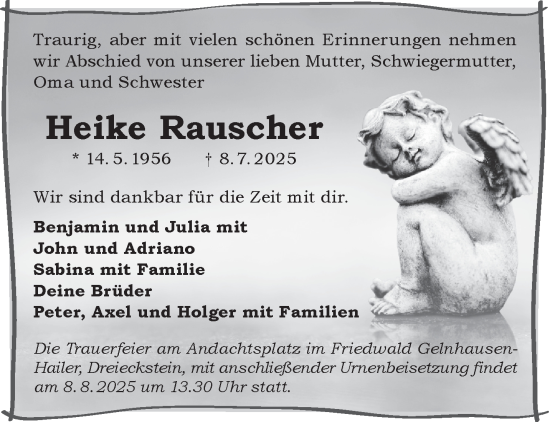 Traueranzeige von Heike Rauscher von Gelnhäuser Neue Zeitung