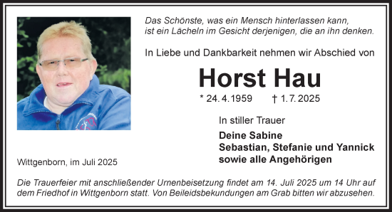 Traueranzeige von Horst Hau von Mittelhessen-Bote