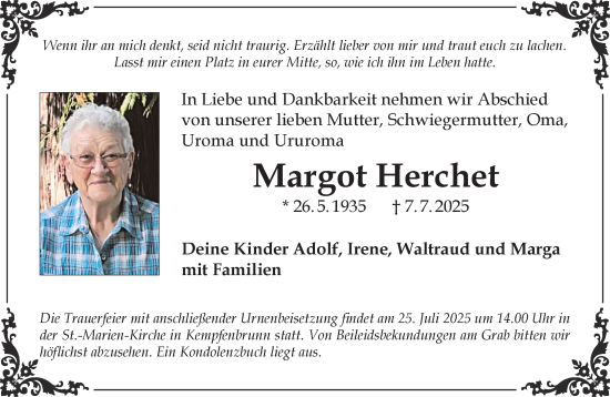 Traueranzeige von Margot Herchet von Gelnhäuser Neue Zeitung