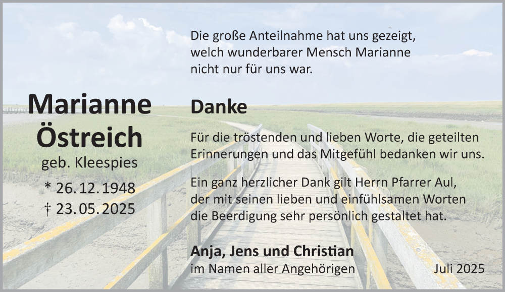  Traueranzeige für Marianne Östreich vom 19.07.2025 aus Gelnhäuser Neue Zeitung