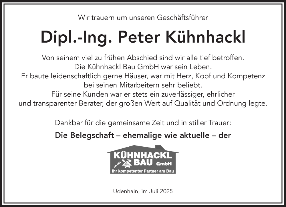  Traueranzeige für Peter Kühnhackl vom 12.07.2025 aus Gelnhäuser Neue Zeitung