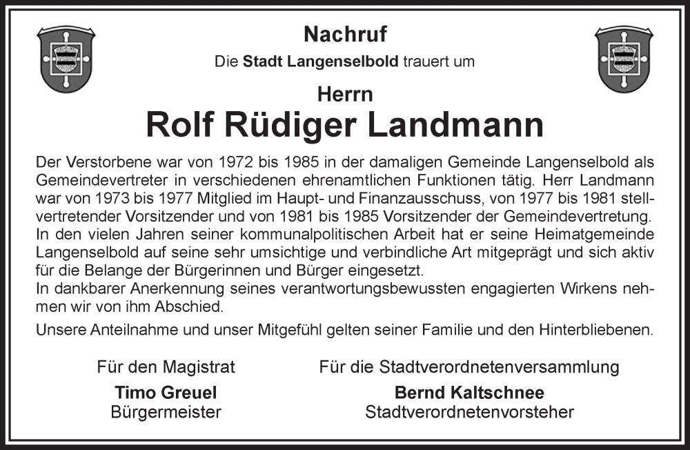  Traueranzeige für Rolf Rüdiger Landmann vom 19.07.2025 aus Mittelhessen-Bote
