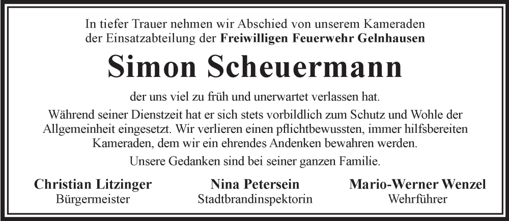  Traueranzeige für Simon Scheuermann vom 05.07.2025 aus Gelnhäuser Neue Zeitung