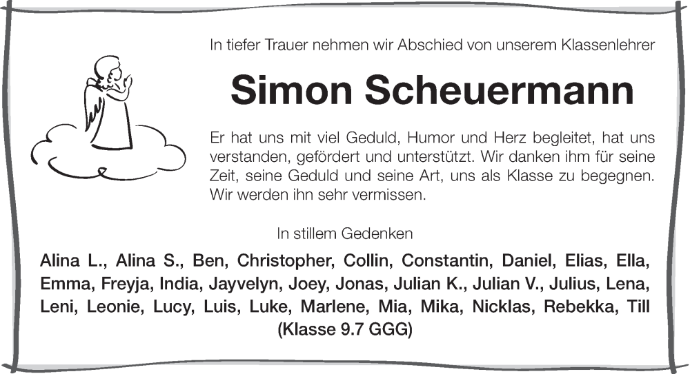  Traueranzeige für Simon Scheuermann vom 05.07.2025 aus Gelnhäuser Neue Zeitung