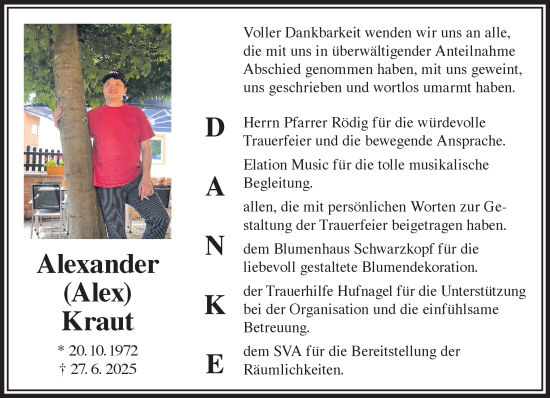 Traueranzeige von Alexander Kraut von Gelnhäuser Neue Zeitung