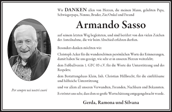 Traueranzeige von Armando Sasso von Mittelhessen-Bote