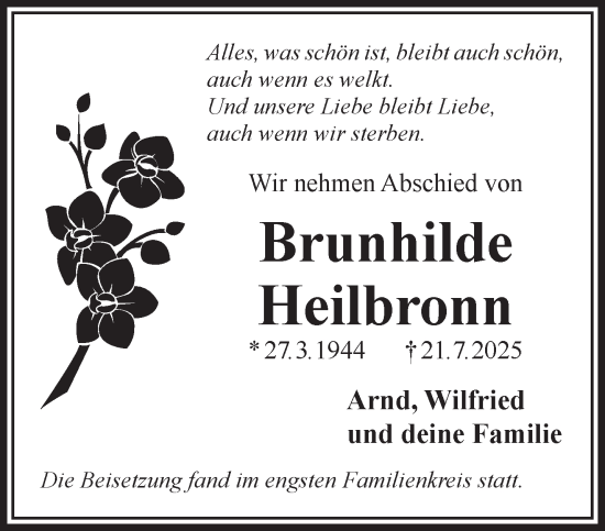 Traueranzeige von Brunhilde Heilbronn von Gelnhäuser Neue Zeitung