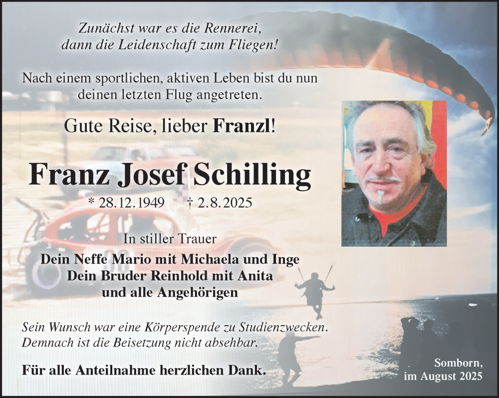  Traueranzeige für Franz Josef Schilling vom 23.08.2025 aus Gelnhäuser Neue Zeitung