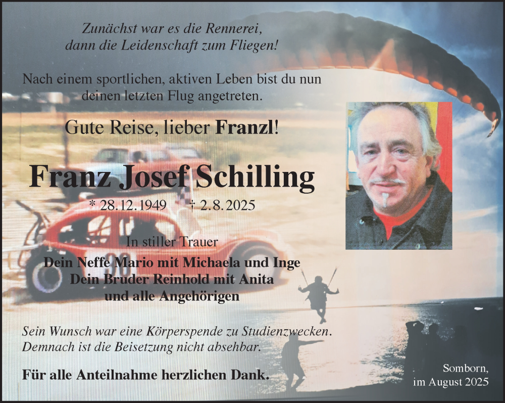  Traueranzeige für Franz Josef Schilling vom 16.08.2025 aus Gelnhäuser Neue Zeitung