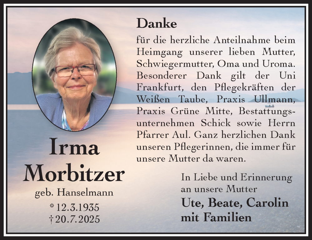  Traueranzeige für Irma Morbitzer vom 30.08.2025 aus Mittelhessen-Bote