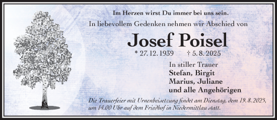 Traueranzeige von Josef Poisel von Gelnhäuser Neue Zeitung