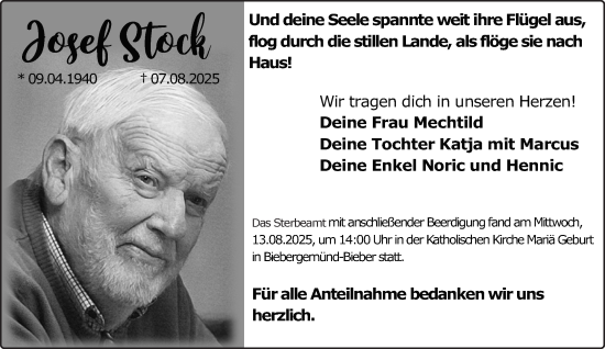 Traueranzeige von Josef Stock von Mittelhessen-Bote