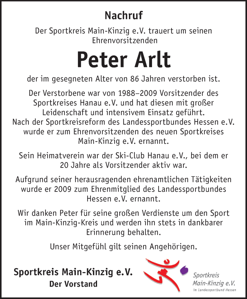 Traueranzeige für Peter Arlt vom 23.08.2025 aus Gelnhäuser Neue Zeitung