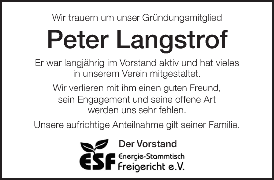 Traueranzeige von Peter Langstrof von Mittelhessen-Bote