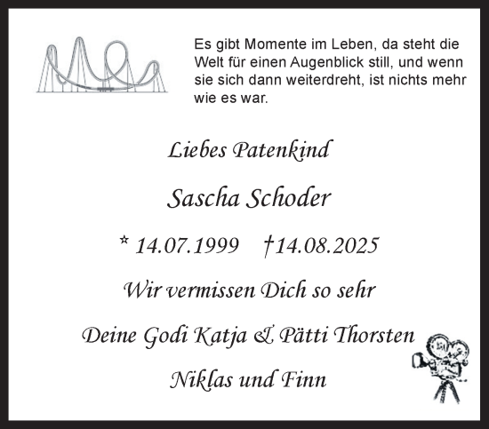 Traueranzeige von Sascha Schoder von Gelnhäuser Neue Zeitung