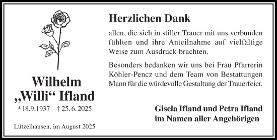 Traueranzeige von Wilhelm Ifland von Gelnhäuser Neue Zeitung