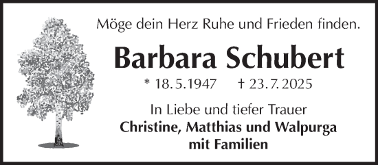 Traueranzeige von Barbara Schubert von Gelnhäuser Neue Zeitung