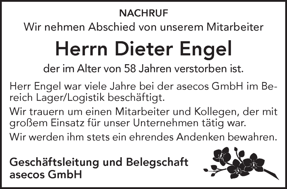  Traueranzeige für Dieter Engel vom 06.09.2025 aus Gelnhäuser Neue Zeitung