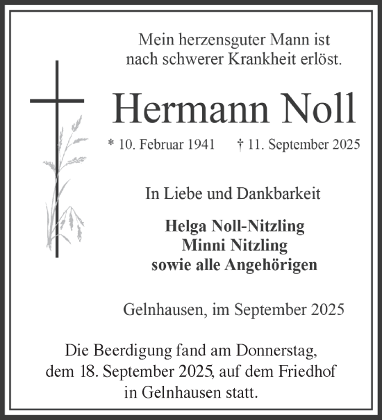 Traueranzeige von Hermann Noll von Mittelhessen-Bote