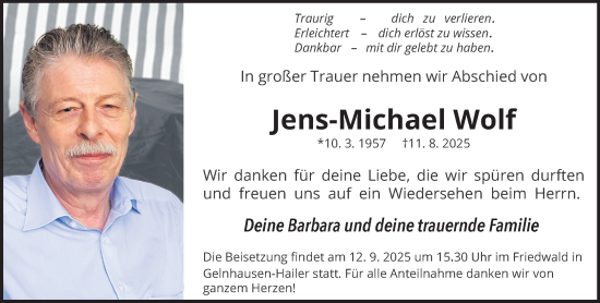 Traueranzeige von Jens-Michael Wolf von Gelnhäuser Neue Zeitung