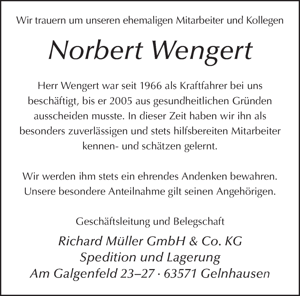  Traueranzeige für Norbert Wengert vom 27.09.2025 aus Mittelhessen-Bote