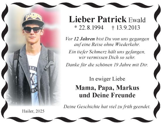 Traueranzeige von Patrick Ewald von Gelnhäuser Neue Zeitung