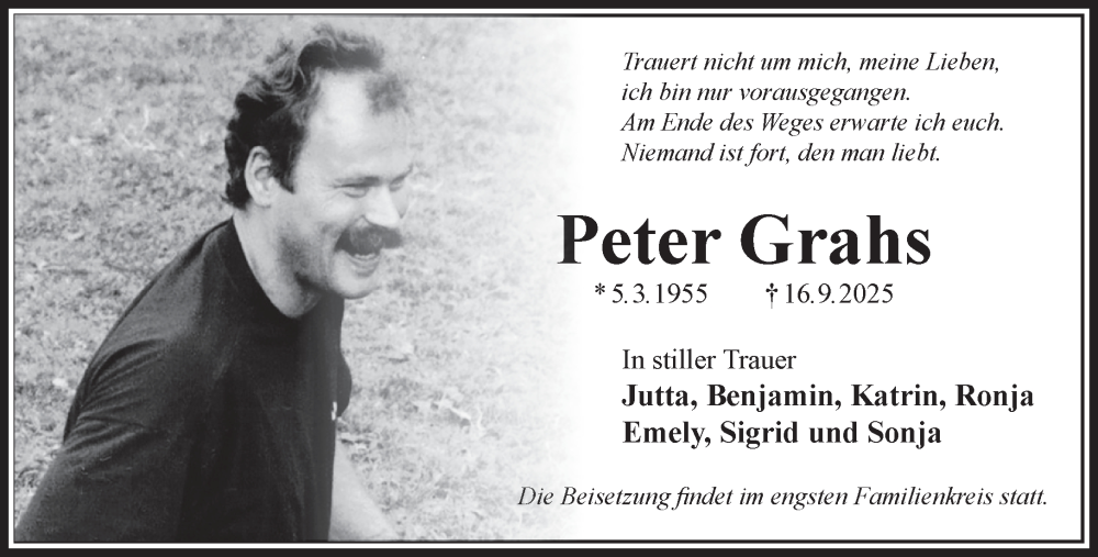  Traueranzeige für Peter Grahs vom 27.09.2025 aus Gelnhäuser Neue Zeitung