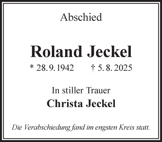 Traueranzeige von Roland Jeckel von Gelnhäuser Neue Zeitung