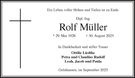 Traueranzeige von Rolf Müller von Gelnhäuser Neue Zeitung
