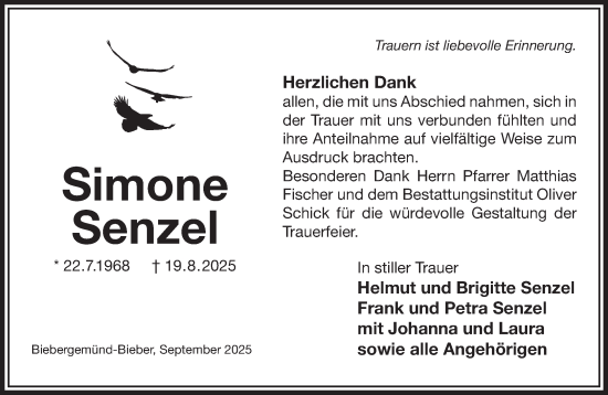 Traueranzeige von Simone Senzel von Gelnhäuser Neue Zeitung