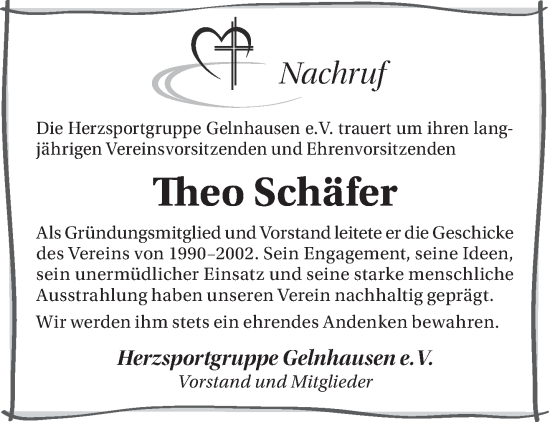 Traueranzeige von Theo Schäfer von Mittelhessen-Bote