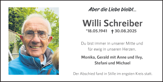 Traueranzeige von Willi Schreiber von Gelnhäuser Neue Zeitung