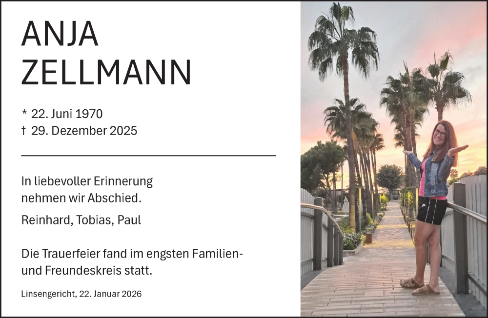  Traueranzeige für Anja Zellmann vom 24.01.2026 aus Gelnhäuser Neue Zeitung