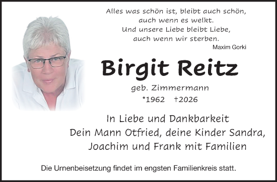 Traueranzeige von Birgit Reitz von Mittelhessen-Bote