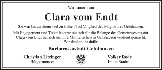 Traueranzeige von Clara vom Endt von Mittelhessen-Bote