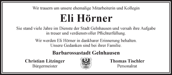 Traueranzeige von Eli Hörner von Mittelhessen-Bote