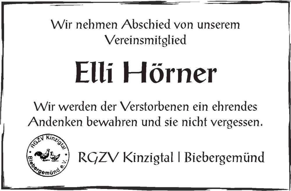  Traueranzeige für Elli Hörner vom 31.01.2026 aus Mittelhessen-Bote