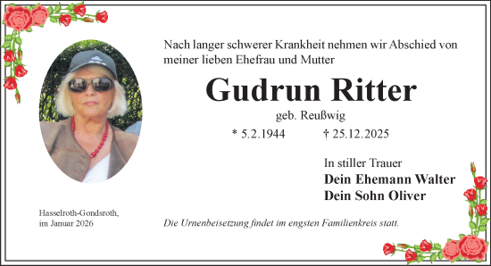 Traueranzeige von Gudrun Ritter von Gelnhäuser Neue Zeitung