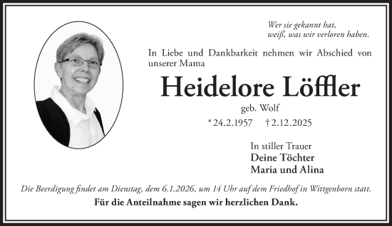 Traueranzeige von Heidelore Löffler von Gelnhäuser Neue Zeitung