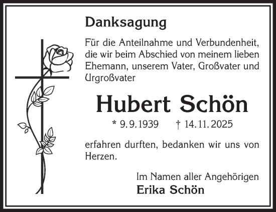 Traueranzeige von Hubert Schön von Gelnhäuser Neue Zeitung