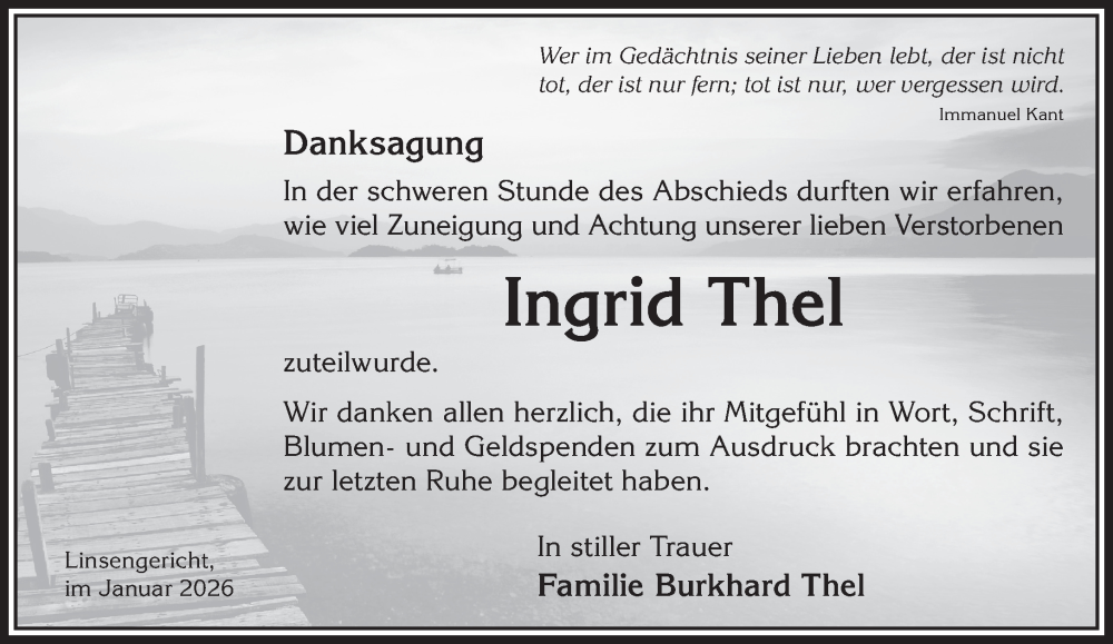  Traueranzeige für Ingrid Thel vom 10.01.2026 aus Gelnhäuser Neue Zeitung