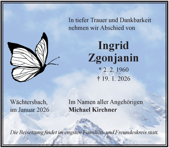 Traueranzeige von Ingrid Zgonjanin von Gelnhäuser Neue Zeitung