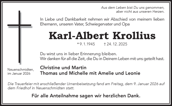 Traueranzeige von Karl-Albert Krollius von Mittelhessen-Bote
