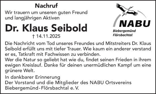 Traueranzeige von Klaus Seibold von Gelnhäuser Neue Zeitung