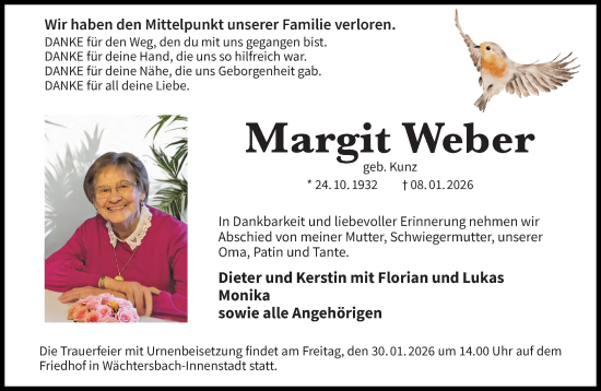 Traueranzeige von Margit Weber von Mittelhessen-Bote