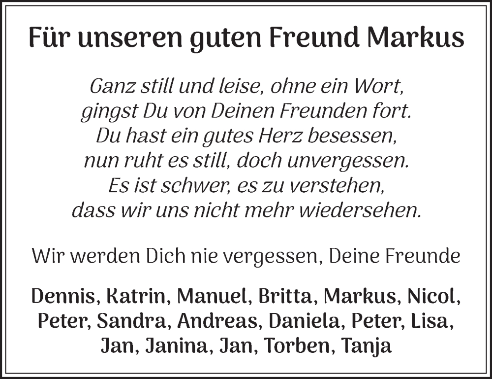  Traueranzeige für Markus  vom 31.01.2026 aus Mittelhessen-Bote