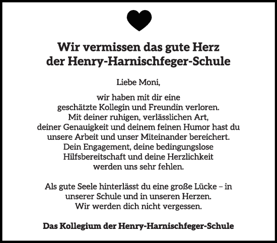 Traueranzeige von Moni  von Mittelhessen-Bote