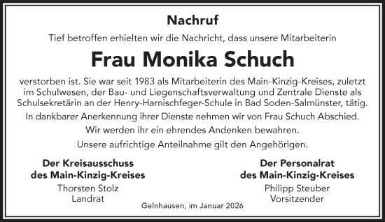 Traueranzeige von Monika Schuch von Mittelhessen-Bote