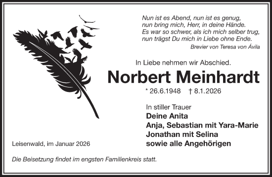 Traueranzeige von Norbert Meinhardt von Gelnhäuser Neue Zeitung