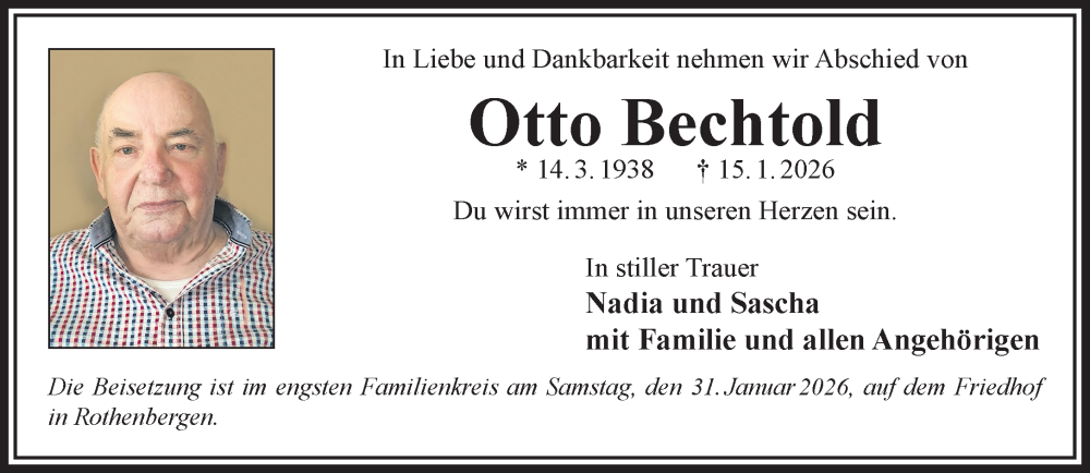  Traueranzeige für Otto Bechtold vom 24.01.2026 aus Gelnhäuser Neue Zeitung